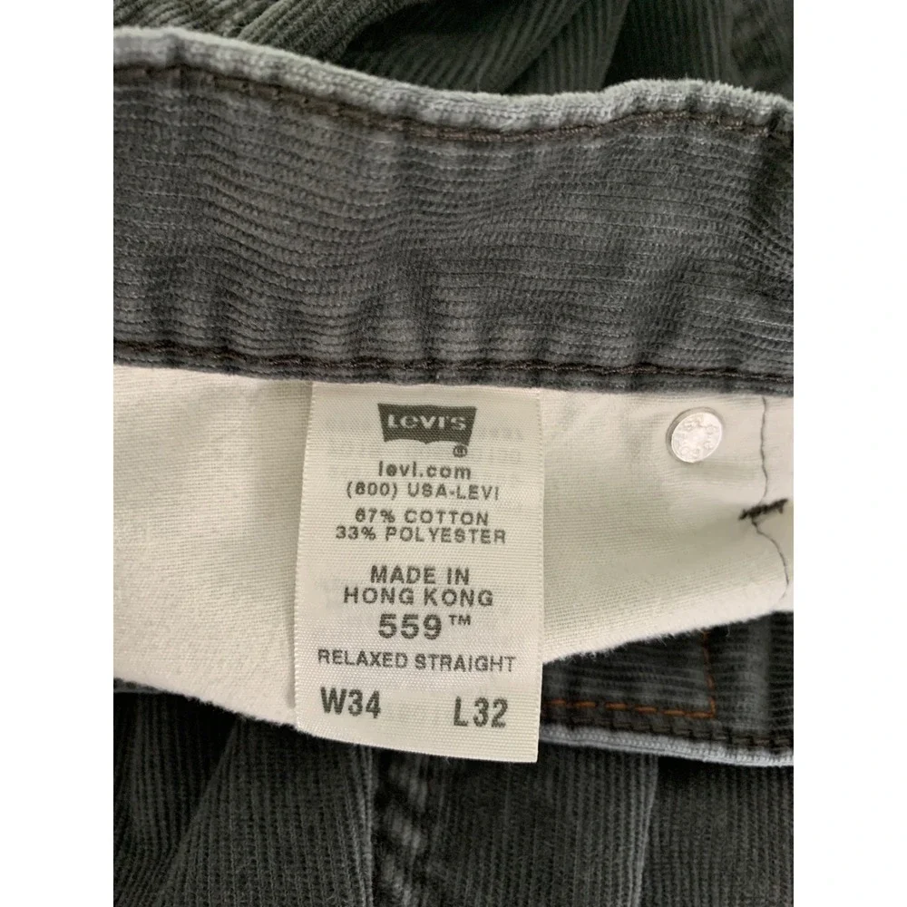 Vintage Levis 559 Jeans Mens 34x32 Gray Corduroy Relaxed Straight Leg Fall